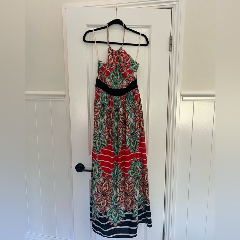 Eliza J Paisley Floral Maxi Dress Halter Necklace.